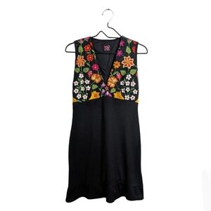 Fabiola Calvo Arte Textil Oaxaca Black Multicolor Floral Embroidered Dress 4